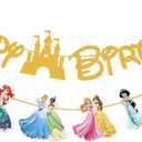 Gold Princess Birthday Banner for Girls, Princess Birthday Party Decoration For Girls Kids Party Baby Shower Decorations