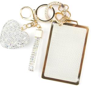 Key Fob Cover with Diamond Keychain Fit for Tesla Car Key Holder Case Compatible with Tesla Model 3 and Model Y Smart Remote Key Protector for Women, (White-Heart)