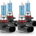 Upgraded Halogen Headlight Bulbs For Toyota Sienna 2004 2005 2006 2007 2008 2009 2010, 9005 9006 High Low Beam Headlamp Lights, 6000K White, 300% Brightness, Plug n Play, 4-Pack