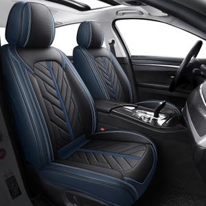 Tomatoman Car Seat Covers Full Set,Universal Automotive Breathable Leather Vehicle Cushion Full Coverage Protectors Fit for Most Cars SUV Pick-up Truck(Full Set/Black Blue)