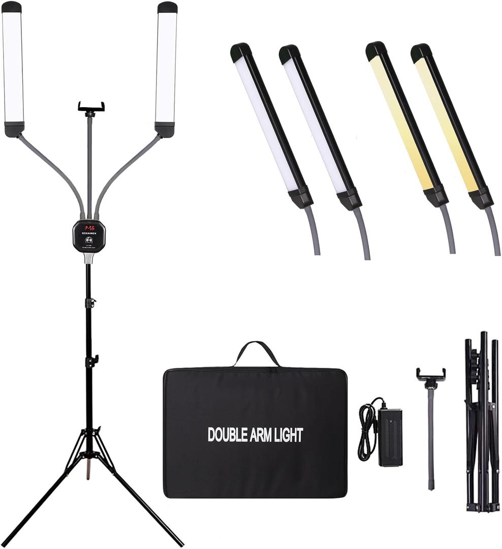50W Double Arm LED Photography Video Light Beauty Lash Tattoo Lamp
Dimmable Studio Lighting with Stand, Phone Holder, Remote Control, Bag Esthetician Light for Makeup Artist, Eyebrow, Manicure