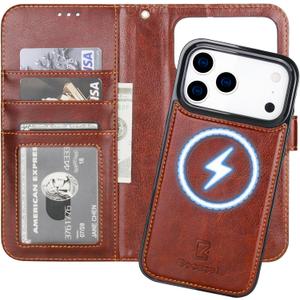 Bocasal for iPhone 17 Pro Max Wallet Case Compatible with MagSafe Wireless Charging, RFID Blocking Magnetic Leather Case with Card Slots Holder Kickstand Detachable Wrist Strap 6.9 Inch (Brown)
