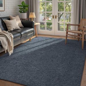 FinRec 4x6 Washable Area Rugs for Bedroom Living Room, Low Pile Thin Rug Solid Color, Non-Slip Carpet Indoor for Home Decor (Navy Blue/White)