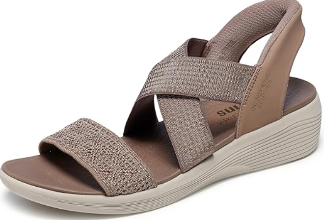 Skechers Women's Arya-Very Demure Hands Free Slip-ins Wedge Sandal, Mocha, Size 8