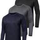 3 Pack Long Sleeve Shirts for Men - Quick Dry Moisture Wicking UV Sun Protection T-Shirts for Fishing Workout Athletic Gym (X-Large, 1-heather Black/Dark Grey/Navy)