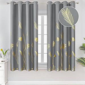Estelar Textiler Gold Palm Leaf and Wheat Unique Design Pattern Blackout Curtains Energy Saving Curtains Thermal Insulated Window Curtains for Bedroom, Grey, 52Wx63L, 2 Panels