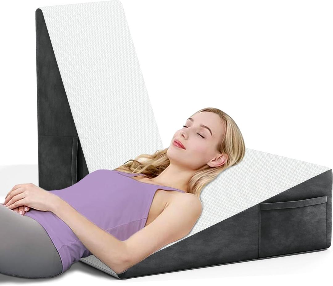 Bed Wedge Pillow for Sleeping, Triangle Pillow Wedge for Post Surgery, Memory Foam Wedge Pillows for Seniors/Adults, Sleeping Wedge for Back Pain Relief, Heartburn, Acid Reflux (1PC)