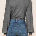 Agnes Urban Womens V Neck Long Sleeve Tops Dressy Casual Fall Shirts Puff Sleeve Loose Tunic Trendy Tops Blouses (Gray, L)