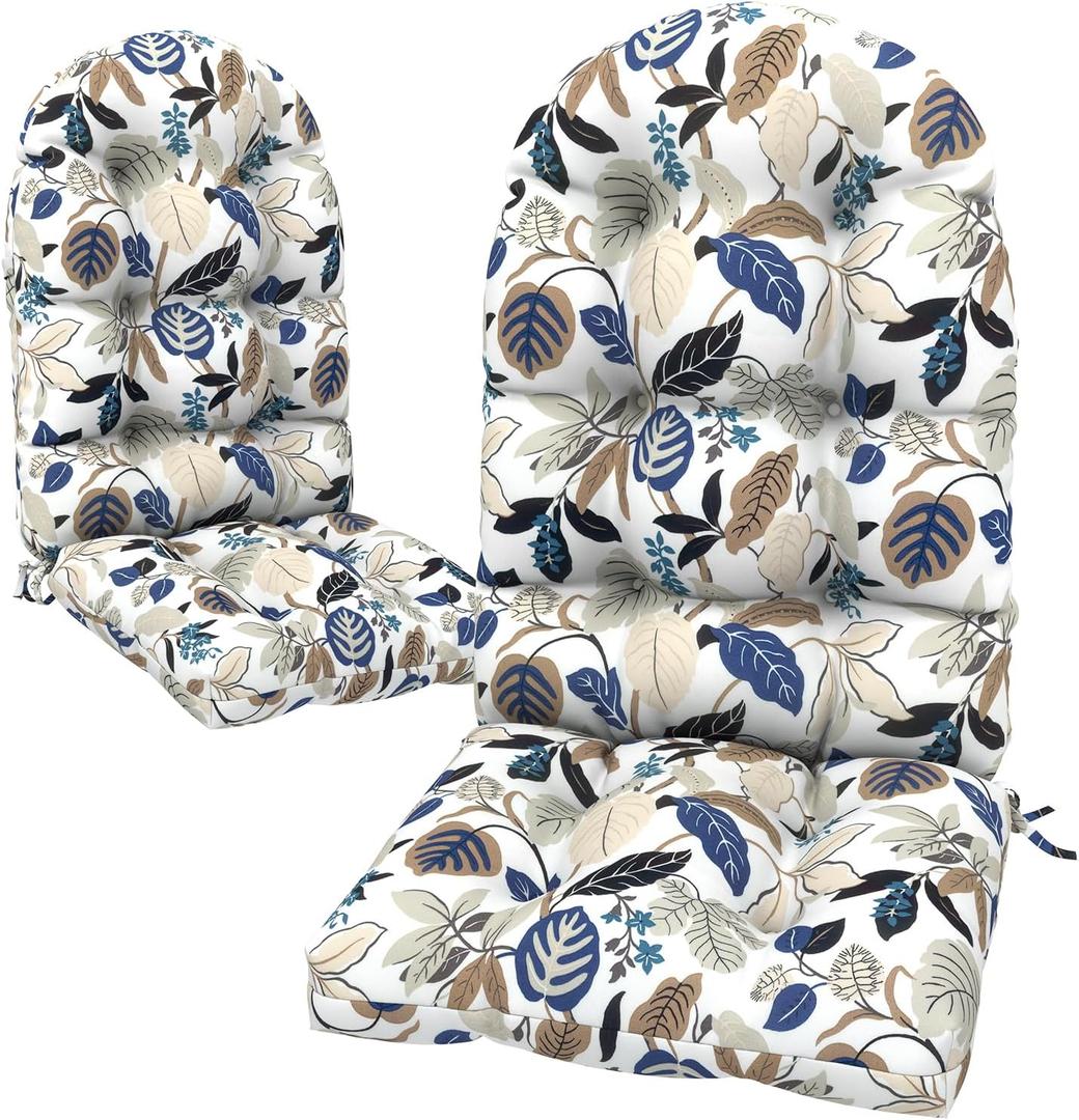 LVTXIII Outdoor Adirondack Chair Cushions, 44x19x4 Inch Non-Slip High Back Rocking Chair Cushion, Tufted Patio Lounge Cushion Seat Cushion, Set of 2, Breeze Leaves Beige