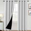H.VERSAILTEX 100% Blackout Curtains for Bedroom Thermal Insulated Blackout Curtains 96 inch Length Full Light Blocking Curtains for Living Room with Black Liner 2 Panels Set, Greyish White
