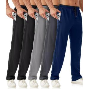 Mens Sweatpants with Zipper Pockets 5 Pack Mens Joggers for Men Open Bottom Mesh Athletic Pants for Workout,Running (L)