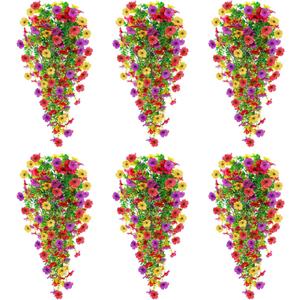 6 Pcs Artificial Flowers Outdoor Indoor, Faux Silk Daisy Bouquets with Multi-Color Bloom for Home Garden Porch Patio Decor, Spring Fake Plants for Window Box Table Centerpiece (Pink Red Purple Yellow)