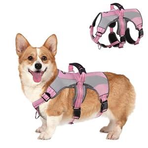 Mihachi Dog Harness for Medium Dogs, Escape Proof No Pull Service Vest with Reflective Strips and Control Handle, Adjustable and Cozy for Easy Walking, No Choke Pet Harness with 2 Metal Rings, Pink S