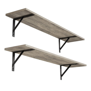 DINZI LVJ Long Shelf, 31.5 Inch Large Wall Mounted Shelves Set of 2, Easy-to-Install, Display Ledges with Sturdy Metal Brackets for Living Room, Bathroom, Bedroom, Kitchen, Laundry Room, Gray Wash