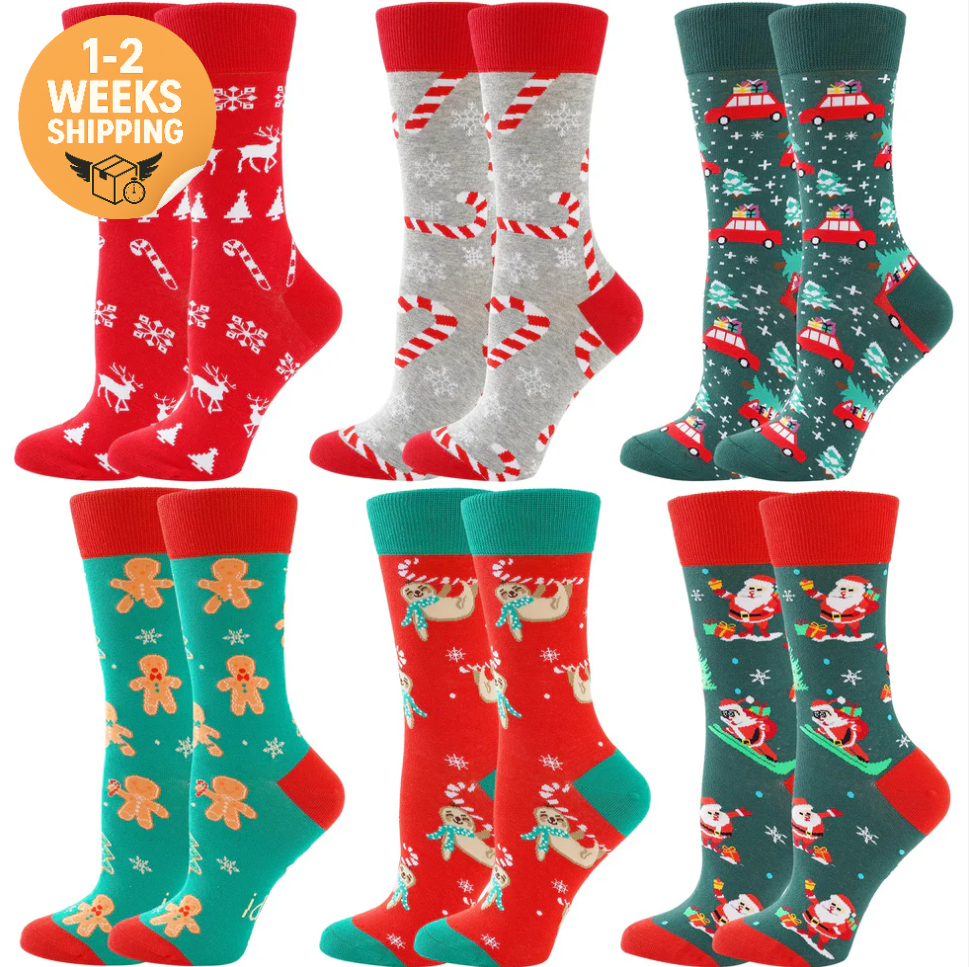 BONANGEL Christmas Socks Women, Funny Novelty Cute Xmas Holiday Crew Socks, Crazy Christmas Gifts for Women Girls