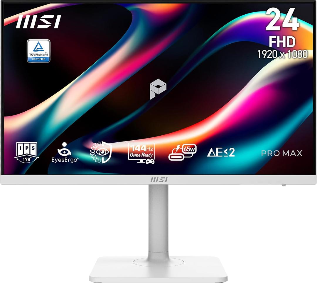 msi PRO MAX 241PHW E14 24-inch IPS 1920 x1440(FHD) Hub Computer Monitor, 144Hz, Free-Synch, HDR Ready, HDMI, DisplayPort, Type C 65W, E < 2, Circular Polarizer, Height Adjustable, Speaker, White
