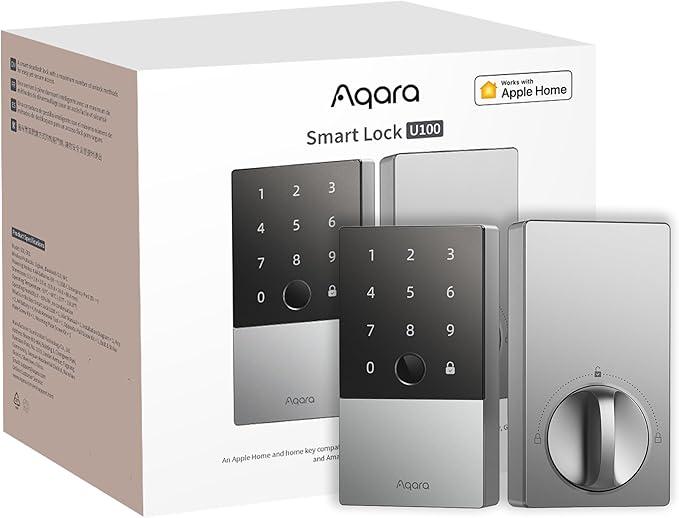 Aqara Smart Lock U100, Fingerprint Keyless Entry Door Lock with Apple Home Key, Touchscreen Keypad, Bluetooth Electronic Deadbolt, IP65 Weatherproof, Supports Apple HomeKit, Alexa, Google, IFTTT, Gray