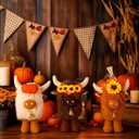3 Pcs Thanksgiving Highland Cow Stuffed Animals 11 Inches Scottish Highland Cow Plush Cute Cattle Plush with Pumpkins Sunflowers and Bells for Birthday Party Gift Fall Harvest Home Decor