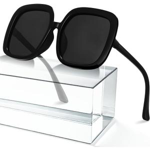 miyya Oversized Polarized Sunglasses Women, Trendy Retro Sun Glasses for Women 2025, Oversized Shades (Black/Black)