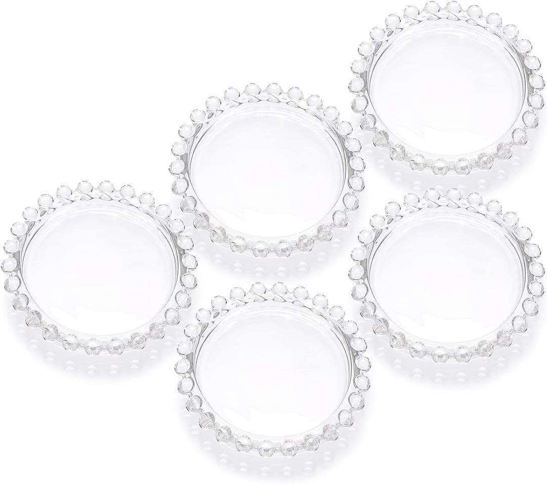 OwnMy 5PCS Clear Glass Candle Plates 3 Inch Pillar Candle Holders, Glass Coasters Decorative Round Candle Plates and Trays for Pillar Candles, for Dining/Wedding Table Centerpieces