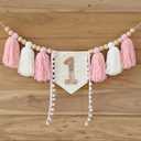 Handmade Boho 1st Birthday High Chair Banner Party Decoration For Girl Baby Shower Wall Hangings Decorative For Kids Bedroom (Yellow)