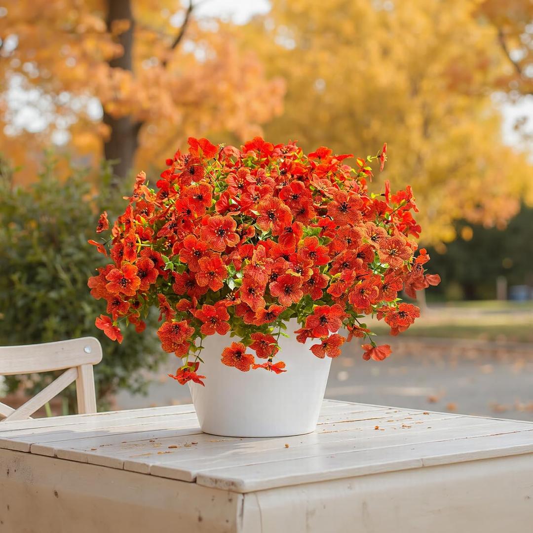 Artificial Flowers for Outdoors Indoors Fake Daisy Flowers Plants for Outside 12 Bundles Garden Home Decoration for Patio Porch Window Box Home Wedding Farmhouse Outside Hanging Decor (Orange)