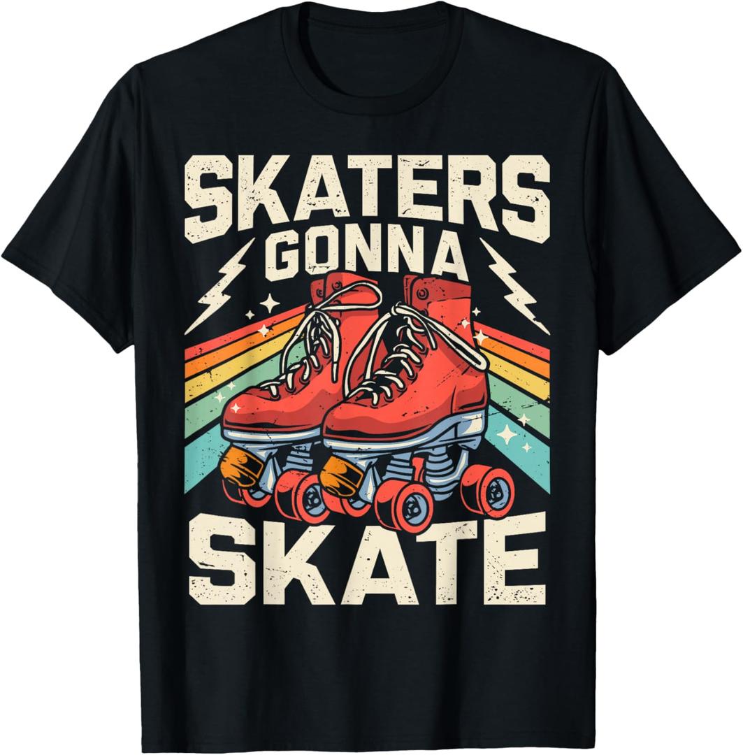 Roller Skating Funny Skaters Gonna Skate Retro 70s 80s Girls T-Shirt Size XL