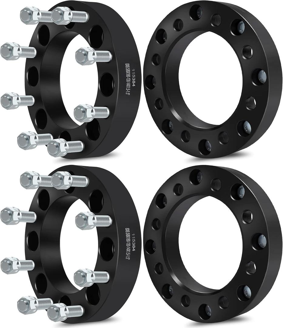 SCITOO 4PCS 8x6.5 to 8x180 Wheel Adapters 1.5 inch 14x1.5 Studs fit for 2001-2010 for Silverado 2500HD 2001-2007 for Silverado 3500 Wheel Adapters Kit 8x165.1mm to 8x180mm 130mm Center Bore 8 Lug (Black)