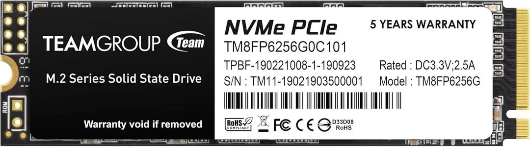 TEAMGROUP MP33 256GB SLC Cache 3D NAND TLC NVMe 1.3 PCIe Gen3x4 M.2 2280 Internal SSD R/W Speed up to 1600/1000 MB/s Laptop&PC Desktop TM8FP6256G0C101