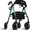 Rollator Walker with Seat and Brakes, 300 lbs Adults Bariatric Walker for Seniors with Extra Wide Backrest, Lightweight Folding Adjustable Height, All Terrain Rolling Walker 8 Inch 4 Wheels
