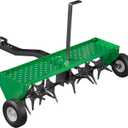 48" Plug Aerator Tow Behind, Lawn Aerator Tow Behind with Universal Hich, Green Painted Galvanized Steel with Tray and Inflatable Wheels, Pull Behind Aerator for Garden, Farm and Lawn