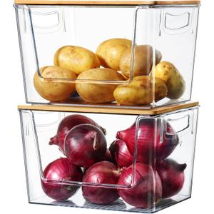Pantry Organizers Storage, 2 Pack Large Clear Storage Bins for Onion, Potato, Garlic, Canned Food, Organizer Bins for Under Sink, Kitchen, Countertop, Bathroom