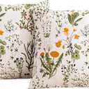 ECOCOTT 2 Pack Pillowcase Euro Size with Green Botanical Floral Leaves Pillow Cases Set, 100% Cotton Queen Pillow Covers Envelope Closure (Euro, 26"x26")