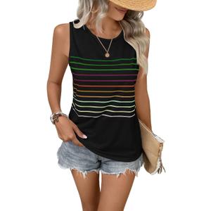 EyMuse Women's Casual Striped Tank Summer Sleeveless Crew Neck Top, Black, XL
