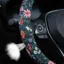 Wild Flowers Steering Wheel Cover Auto Steering Wheel Protector, Anti-Slip, Breathable, Absorbing Sweat, Universal Floral Car Accessories 14.515 inch,Fit for Most Car, Trucks, SUV