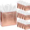 Sweetude 50 Pcs Reusable Gift Bags with Handles Grocery Gift Bags with Tissue Paper Glitter Shopping Bags for Present Birthday Wedding Party(Rose Gold, 13 x 5 x 11 Inch)