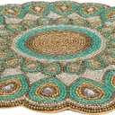 BEDDING CRAFT Beaded Charger 13" Round Peacock Look - Premium Green and Gold Placemats for Dining Table - Elegant Beaded Charger Placemats - Perfect for Holidays, Christmas, and Special Occasions (13" x 13" (Set of 1))