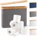 LONBET Toilet Paper Storage for 12 Rolls, Stackable & Foldable - The Ultimate Bathroom Organizer - Waterproof Basket with Bamboo Lid - Elegant Toilet Paper Storage Holder, Gray