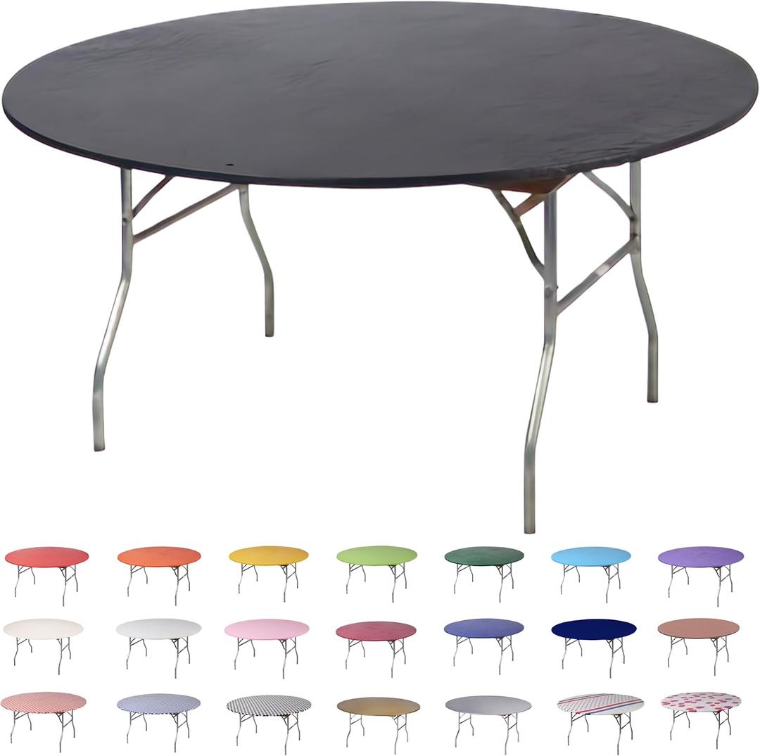 Kwik-Covers 10-Pk Fitted Plastic Table Cover Elastic Edge (Black 60" Round)