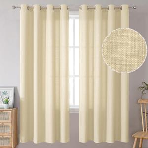 BGment Faux Linen Curtains 72 Inch Length 2 Panels for Living Room Bedroom, Thick Long Burlap Textured Nautral Light Filtering Grommet Window Curtain Drapes, 52 x 72 Inch, Beige
