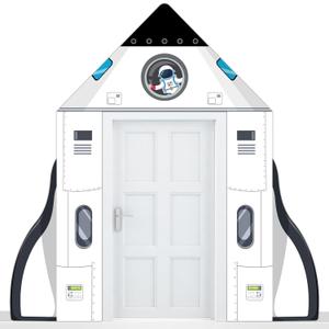 3pcs Space Rocket Theme Door Banner Outer Space Party Decoration White Rocket Shape Backdrop for Classroom Astronaut Planet Birthday Porch Sign for Galaxy Solar System Kids Birthday Supplies