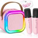 Mini Karaoke Machine for Kids Girls Boys - Birthday Gifts for Ages 4 5 6 7 8+ Year Old - 2025 New est - Portable Bluetooth Speaker with 2 Wireless Microphone - Kids' Instrument Accessories - Pink