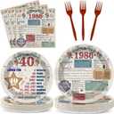 96 Pcs 40th Birthday Party Tableware Set Vintage 40 Year Old Paper Plates Napkins Back in 1986 Dinnerware Set Disposable Cheers to 40 Years Decoration for 24 Guests Men Women 40th Theme Party Supplies