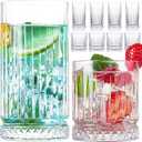 Crystal Drinking Glasses, Set of 8 Durable Glass Cups-4 Highball Glasses 15oz & 4 Rocks Glasses 12oz, Mojito Cups, Cocktail Glass, Bar Glassware Set for Cocktail, Beer, Whiskey