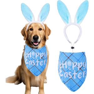 Dog Easter Bunny Costumes Easter Bunny Ears Headband Bandanas for Medium Large Dogs Pet Costume Accessories (Blue)