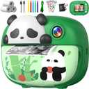 Panda Kids Camera Instant Print Photo with 32G Card, 1080P HD Video Instant Cameras Age 3-12, Digital Toddler Camera Toys with Color Pens for DIY 3-12 Year Old Girls Boys Gifts Birthday, Green