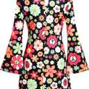 Deerjoke 60s 70s Disco Outfit Hippie Costume Women, 1970 Style Clothes Dress Peace Sign Accessories Jewelry Halloween (XL)