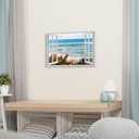 TAR TAR STUDIO Open Window Beach Wall Art: Seaside Flowers Canvas Picture Wave Seascape Artwork Nature Coastal Themed Prints for Living Room Bedroom, 24"L x 16"W