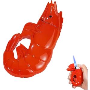 Unique Prawn Design Ornament Lighter, Windproof Refillable Butane Torch Lighter, for Candles Kitchen BBQ(Red)