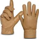 Harssidanzar Men's Leather Gloves Sheepskin Touchscreen Texting Warmth Fur Lined Winter Driving Leather Gloves SM043US (Camel)
